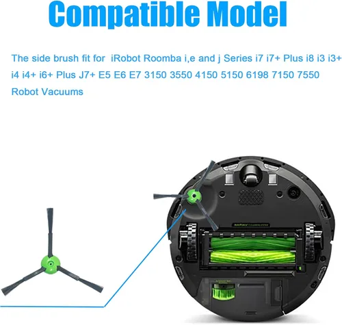 Vista 2 de Cepillos laterales de repuesto compatibles con iRobot Roomba i,e y j Series i7 i7+ Plus i8 i3 i3+ i4 i4+ i6+ Plus J7+ E5 E6 E7 3150 3550 4150 5150