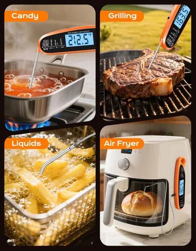 Vista 4 de Termómetro digital de carne para cocinar con doble sonda, retroiluminación grande y calibración, termómetro de alimentos de cocina para dulces