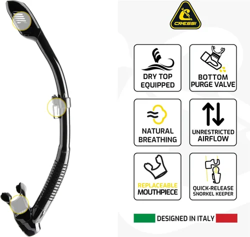 Vista 4 de Cressi Panoramic Wide View Mask & Dry Snorkel Kit for Snorkeling, Scuba Diving - Pano 3 & Supernova Dry: Designed in Italy