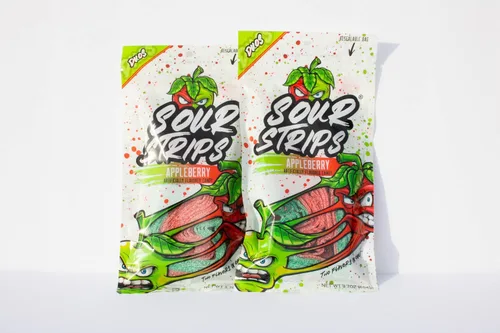Sour Strips Appleberry (paquete de 2) | Cinturones masticables deliciosamente agrios | Caramelos de Halloween veganos, 12 tiras por paquete
