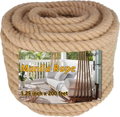 Vista 11 de Muelles de cuerda de manila tratada de 1.25 pulgadas x 50 pies para embarcaciones de árboles y granja