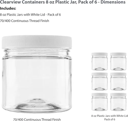 Vista 2 de Tarros de almacenamiento de plástico con tapas a prueba de fugas, libres de BPA, solo lavado a mano (frasco de 8 oz, paquete de 6)