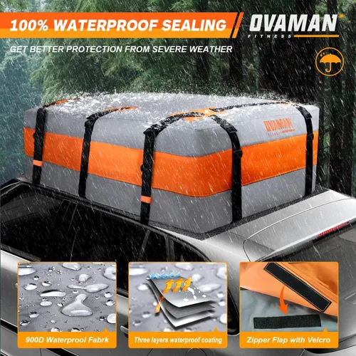 Vista 2 de Bolsa de carga para techo de automóvil – 20 pies cúbicos, impermeable, resistente, bolsa para techo 900D para todos los vehículos SUV con/sin