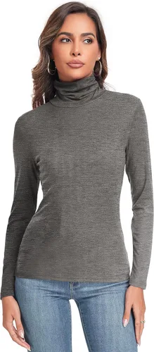 Vista 2 de Camiseta de manga larga para mujer, casual, ligera, cuello alto, ajustada, térmica, activa
