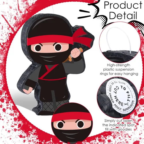 Vista 3 de Piñata Ninja Mini con vendaje para suministros de fiesta de cumpleaños, murciélago y relleno para decoraciones de fiesta de cumpleaños, regalos