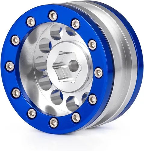 Vista 3 de MOHERO Juego de llantas de aleación Beadlock Crawler de 1.9 pulgadas para RC 1/10 Modelo Crawler SCX10, paquete de 4 (azul)