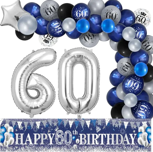 Vista 9 de Decoraciones de fiesta de cumpleaños número 16 color azul marino con 61 globos de látex, globos de aluminio con el número 16, globos de fondo