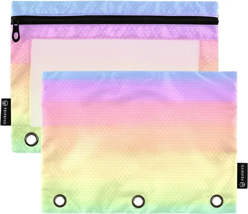 Vista 28 de Estuche para lápices ondulado de mármol morado se adapta a carpetas estándar de 3 anillas, bolsa de lápices con cremallera con ventana transparente
