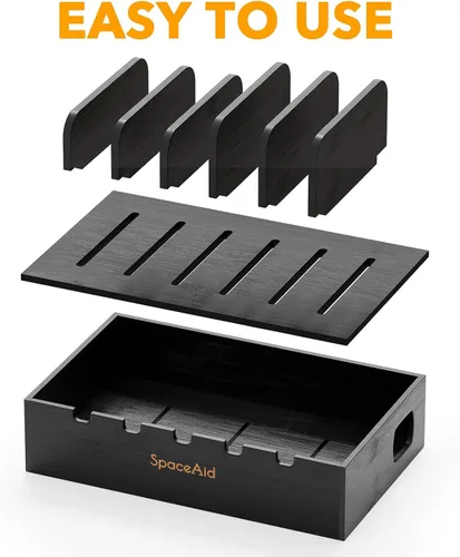Vista 5 de Estación de carga SpaceAid de bambú para múltiples dispositivos, estaciones de acoplamiento para teléfono celular para múltiples laptops, tabletas