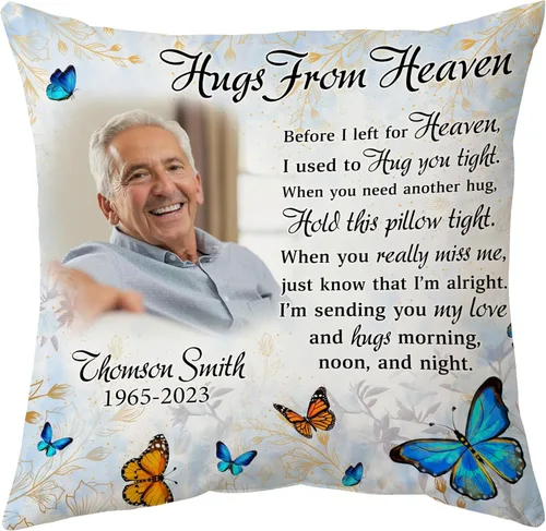 Vista 21 de Hyturtle Almohada conmemorativa personalizada de condolencias con inserto de 12 x 12 pulgadas, regalos impresos de doble cara para la pérdida de un
