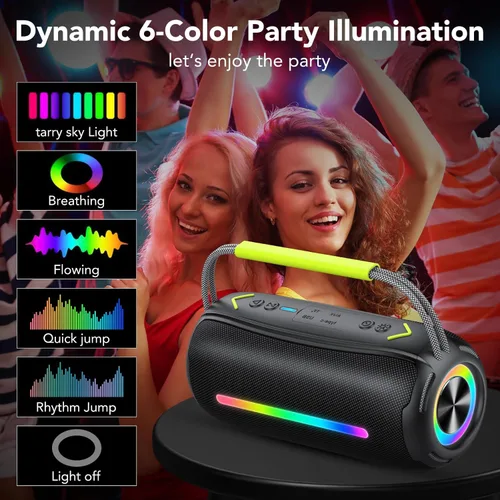 Vista 4 de aowoka Altavoz Bluetooth portátil inalámbrico Bluetooth con sonido estéreo HD, emparejamiento BT 5.4 TWS, IPX7 impermeable, duración de la batería