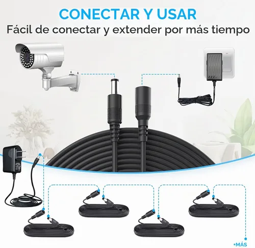 Vista 6 de Paquete de 4 cables de extensión de alimentación CC de 3 pies 1 M, cable de extensión de cobre puro de 12 V, cable de extensión de 0.217 in x 0.083