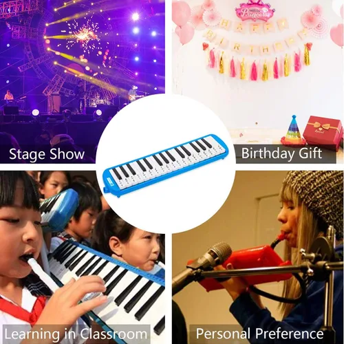 Vista 5 de Vangoa Melódica de 32 teclas, teclado de piano de aire para instrumentos musicales, melódicas con bolsa de transporte, boquillas dobles de piánica