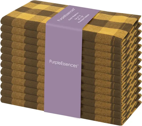 Vista 11 de PurpleEssences Servilletas de tela a cuadros de búfalo – Esquinas en inglete – Servilletas de cena a cuadros – Juego de 12 – 100% algodón – 18 x 18