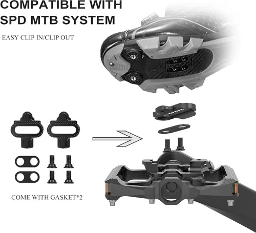 Vista 4 de Pedales de bicicleta de montaña con reflector, pedales de plataforma de doble función y sin clip, pedal de bicicleta de 9/16 pulgadas compatible