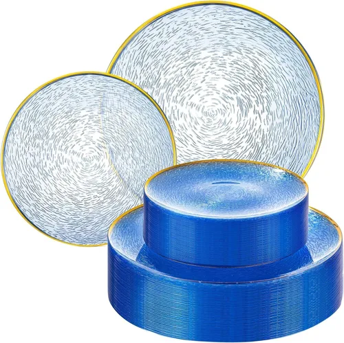 Vista 16 de Liacere 100 piezas de platos de plástico duraderos - Platos de plástico gris con borde dorado - 100 platos grises para cena, perfectos para bodas