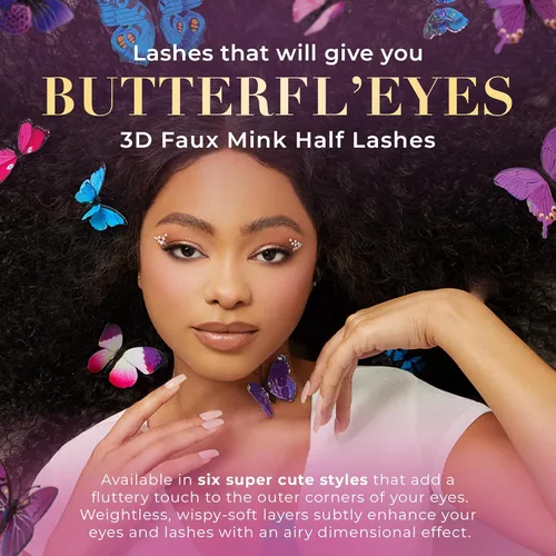 Vista 8 de Lilly Lashes Butterfl'eyes - Pestañas de visón sintético, medias pestañas de aspecto natural y tacto, pestañas postizas y reutilizables 20x, sin