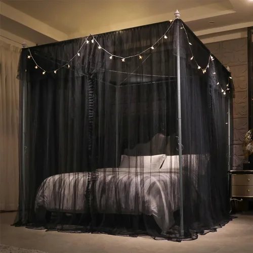 Vista 4 de VETHIN Cortina de Dosel de Cama de Princesa con Volantes de 4 Postes - Red Mosquitera de Cortina de Doble Capa Acogedora con 4 Aberturas para Niñas