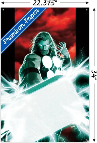 Vista 3 de Trends International Marvel Thor - Póster de pared de Mjolnir, 22.37 x 34.00 pulgadas, paquete de póster premium y alfiler