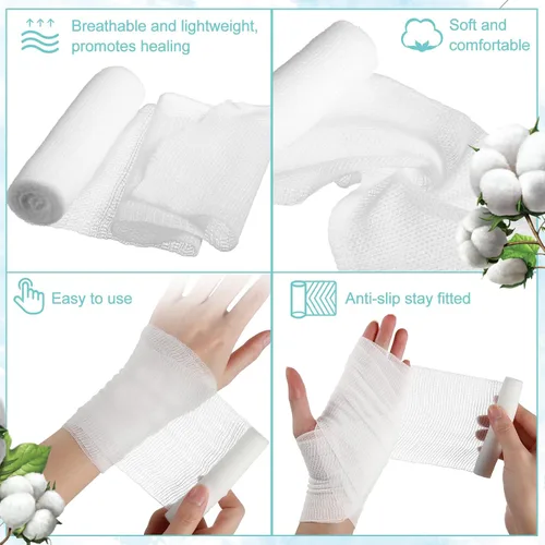 Vista 3 de Treela 100 rollos de vendaje de gasa, 2 pulgadas x 5 yardas, vendajes elásticos de embalaje individual, almohadillas de primeros auxilios sin látex