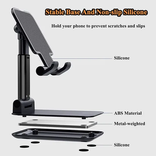 Vista 4 de COMETICS Cell Phone Stand, Adjustable Angle Height Phone Stand for Desk, Fully FoldablePortable Phone Holder, Compatible for iPhone