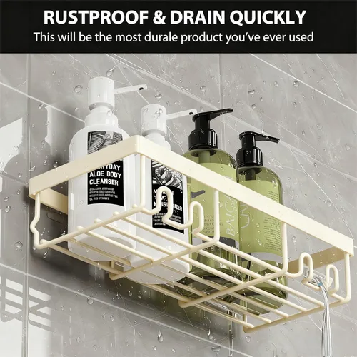 Vista 4 de Moforoco Estante organizador de estante para ducha, cesta autoadhesiva negra para estantes de baño, decoración interior de pared de casa de campo