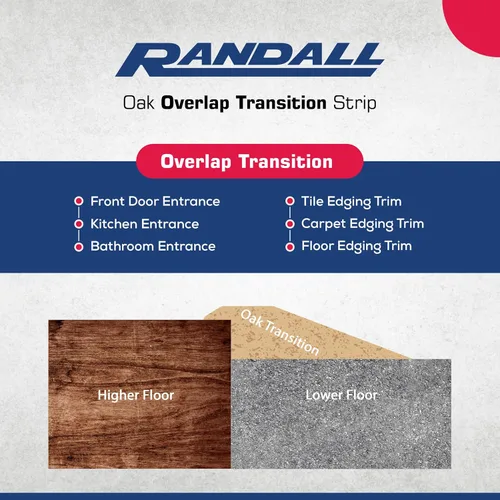 Vista 3 de Randall Oak - Transición de suelo con borde superpuesto de 1 pulgada, 4 1/8 pulgadas de ancho (3 pies de largo)
