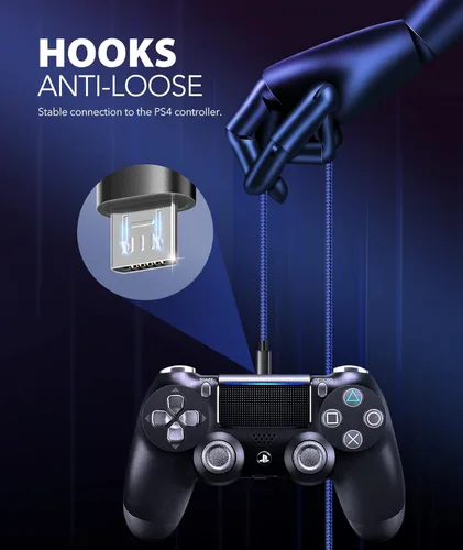 Vista 4 de 6amLifestyle Cable de carga PS4, cable micro USB de 10 pies, cable trenzado de nailon, para PS4 SlimPro, controlador Xbox One SX, kit de accesorios