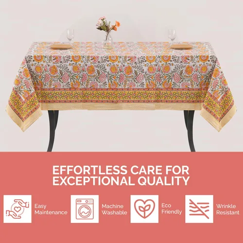 Vista 6 de Labhanshi Indian Hand Block Print Round 72 Inch 6-Seater and Rectangle 72x108 Inches 8 Seater Table Cloth for Kitchen Dining Table Cotton Floral