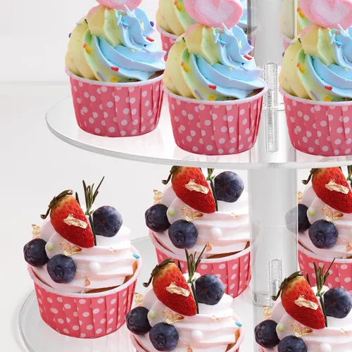 Vista 9 de Soporte acrílico para cupcakes de 4 niveles, soporte para cupcakes de alta calidad, torre de acrílico para cupcakes, soporte redondo transparente