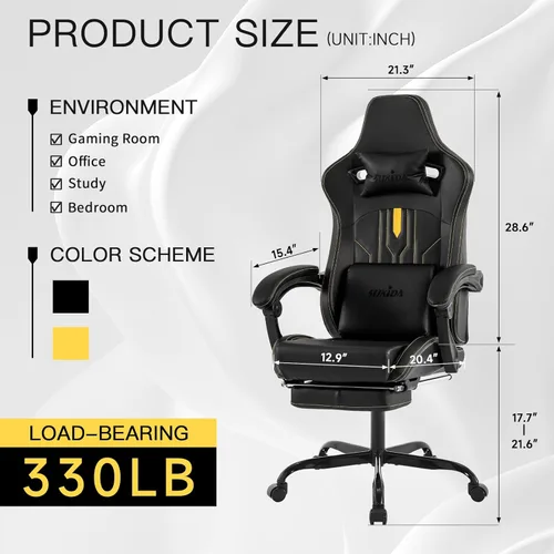 Vista 21 de Gaming Chair with Footrest Ergonomic Computer Chair Massage Lumbar Cushion, Racing Video Game Chair Adjustable Rocker Recliner Executive Office Desk