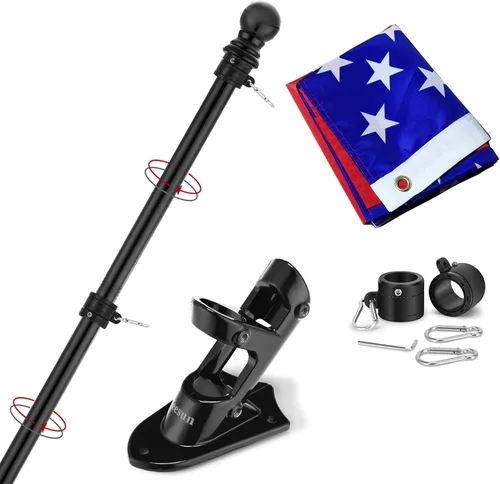 Yeesun Mástil de bandera para casa con bandera estadounidense de 3 x 5, montaje en pared de 6 pies con soporte para porche del hogar, decoración al