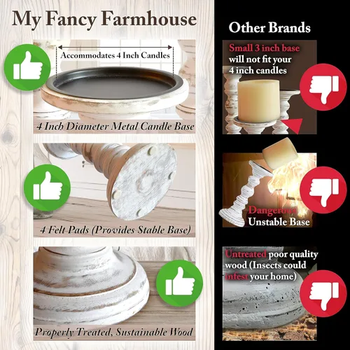 Vista 4 de Portavelas grandes para velas de pilar (juego de 3 piezas) altos de madera rústica para velas de pilar de 4 pulgadas de ancho, decoración moderna