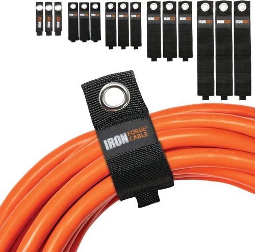 Vista 8 de Iron Forge Cable Organizador de cables de extensión, paquete múltiple de 12 piezas, 2 piezas de envolturas de gancho y bucle mediano, grande y XL