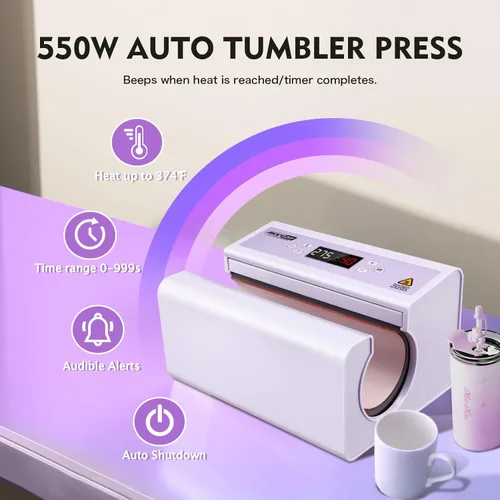 Vista 4 de AKEYDIY Máquina de Prensa Térmica Automática para Vasos 30OZ, Prensa de Tazas, Prensa y Liberación Automática, Ajuste de Temperatura y Tiempo