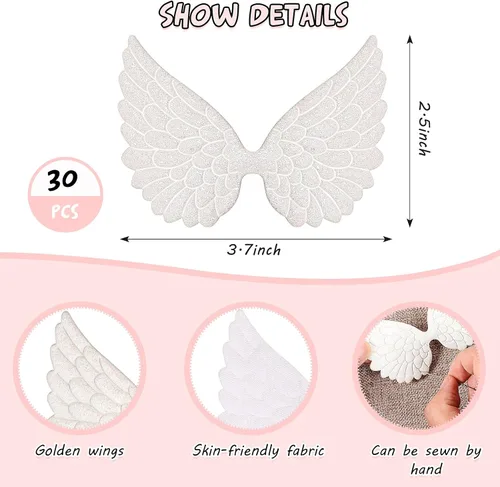 Vista 2 de WILLBOND 30 piezas de parches de ángel para manualidades, tela estampada dorada, apliques decorativos para coser en apliques decorativos