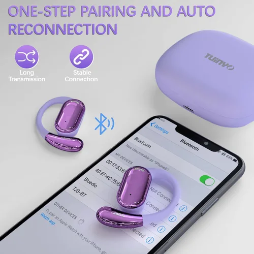 Vista 6 de TUINYO Auriculares inalámbricos con gancho para la oreja, resistentes al agua IPX5, conexión Bluetooth estable de un solo paso con larga