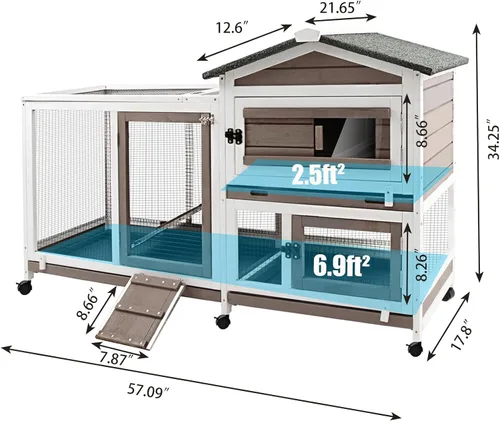 Vista 2 de PetsCosset - Jaula para conejos de 57" de largo, para interior y exterior, de 2 pisos, jaula grande para conejos con área descubierta, jaula