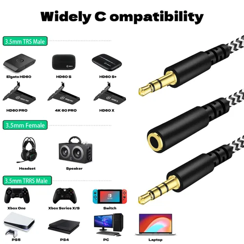 Vista 2 de Chat Link Pro Cable para Elgato HD60 SS+, HD 60 PRO, 4K 60 PRO, tarjeta de captura de juegos HD60 X, adaptador de cable de audio de chat