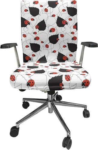 Vista 57 de Ambesonne Funda para silla de oficina Eiffel, patrón de lunares con torre Eiffel incompleta y corazones románticos, funda elástica decorativa