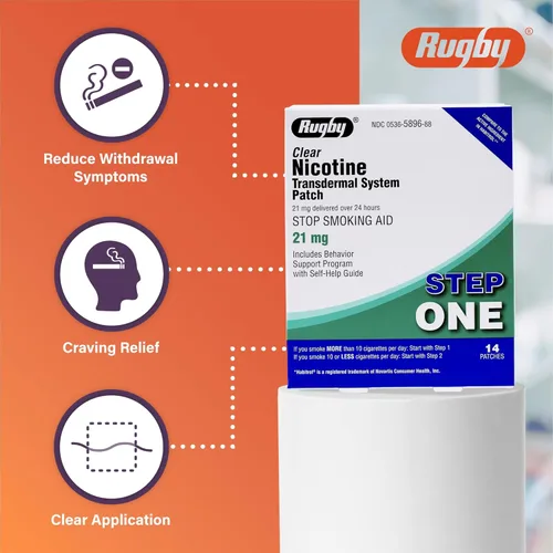 Vista 3 de Parches de nicotina transparentes Rugby - Parche de sistema transdérmico de 21mg - Ayuda para dejar de fumar o vapear - Paso 1 - 14