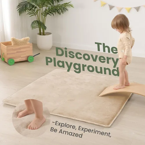 Vista 5 de Alfombra de juego para bebé para piso, 47 x 47 pulgadas (beige)