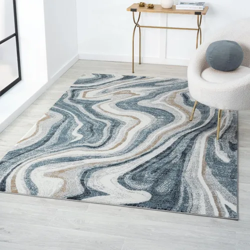 LUXE WEAVERS - Alfombra abstracta con patrón de mármol azul remolino 5 x 7 pies