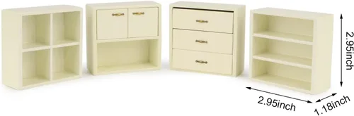 Vista 6 de Juego de muebles en miniatura para casa de muñecas, 4 piezas, armario de madera, armario de casa de muñecas 1:12, varios estilos, kit de muebles