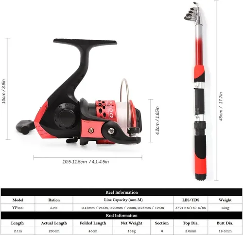 Vista 7 de Kit completo de carrete de caña de pescar con 2 cañas de pescar telescópicas de 6.9 ft, 2 carretes de señuelos de pesca ganchos accesorios bolsa