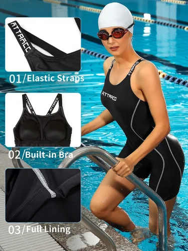 Vista 4 de ATTRACO Traje de baño deportivo de una pieza para mujer, traje de baño competitivo