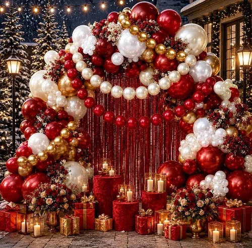Kit de arco de globos de color rojo, blanco y dorado, guirnalda de globos de doble relleno burdeos, vino, rubí, perla, blanco, arena, oro, para Oro