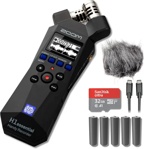 Vista 11 de Zoom H1essential - Grabadora de audio portátil de 2 pistas y 32 bits con micrófono Lavalier GO Lav, 5 baterías AAA, cable USB-C a USB-C y tarjeta