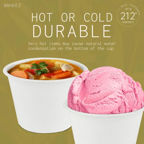 Vista 4 de brheez Paquete de 100 tazas desechables de fibra de bagazo para soufflé de 4 onzas, 100% naturales biodegradables y compostables, perfectas