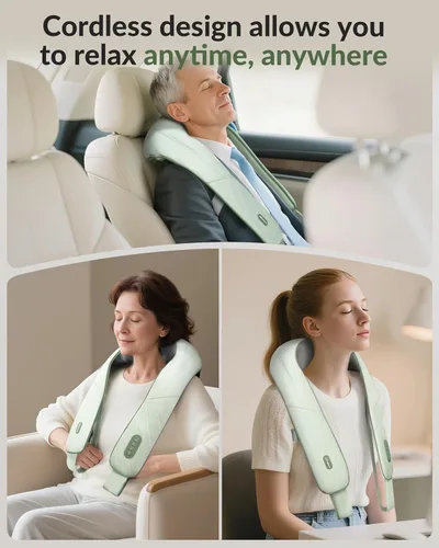 Vista 7 de Snailax Masajeador de cuello inalámbrico con calor, masajeador Shiatsu para aliviar el dolor de tejido profundo, almohada masajeadora de espalda 4D